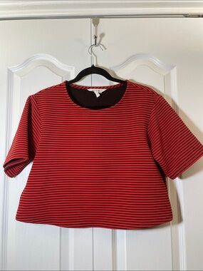 BCBGeneration Red & Black Striped Cropped Tee